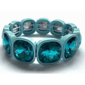 NEW ICONIC MI women's square crystal gemstone stretch bracelet in turquoise
